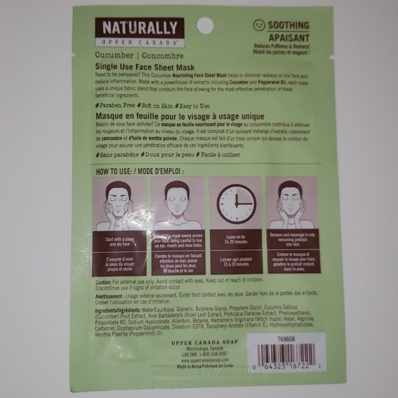 Naturally Upper Canada Single Use Face Sheet Masks - Avocado - Picture 3 of 11